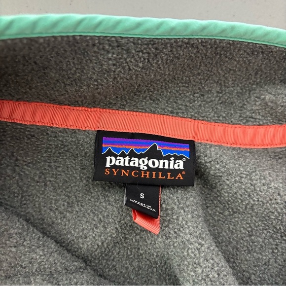 Patagonia Synchilla Women's Small Pullover Fleece Jacket Aqua Gray DAMAGE - Picture 7 of 11